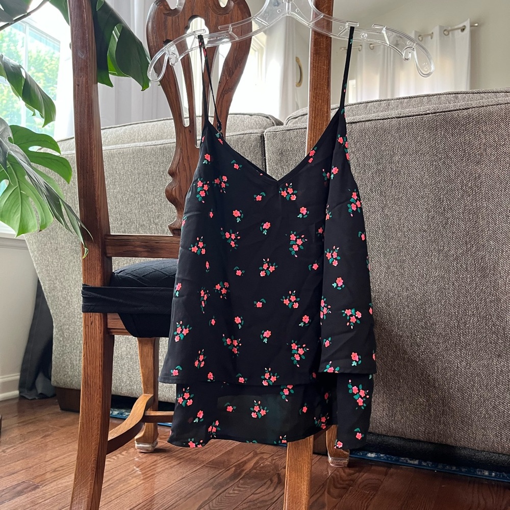 L’Amour by Nanette Lepour Black Top Pink Roses